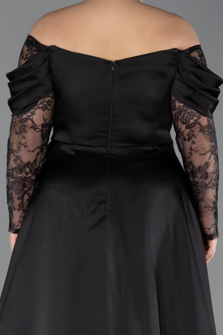 Long Black Satin Formal Plus Size Dress ABU5261