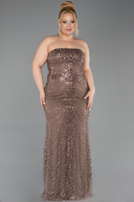 Long Copper Beaded Plus Size Evening Dress ABU6162