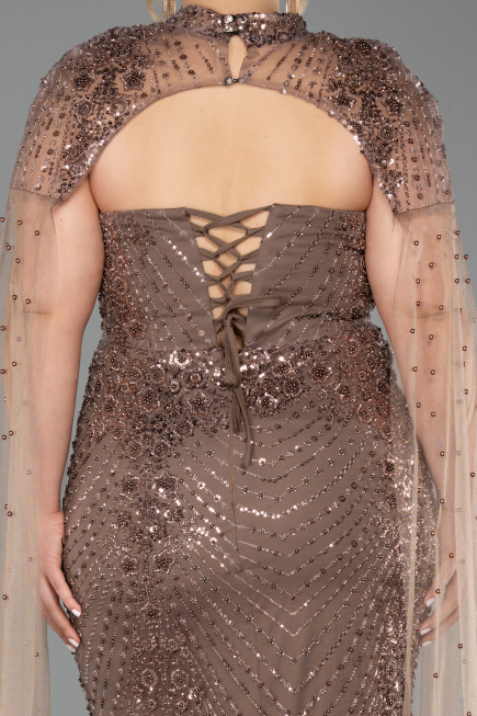 Long Copper Beaded Plus Size Evening Dress ABU6162