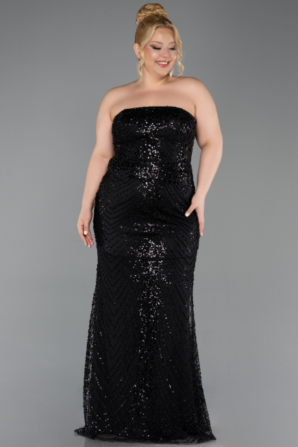 Long Black Beaded Plus Size Evening Dress ABU6162
