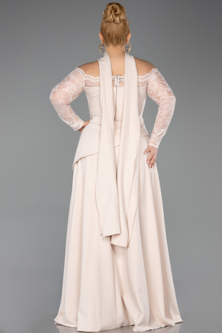 Beige Long Dantelle Plus Size Evening Dress ABU5657