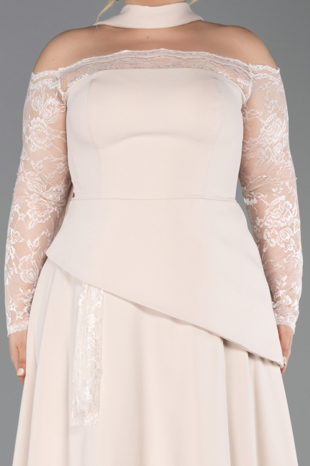 Beige Long Dantelle Plus Size Evening Dress ABU5657