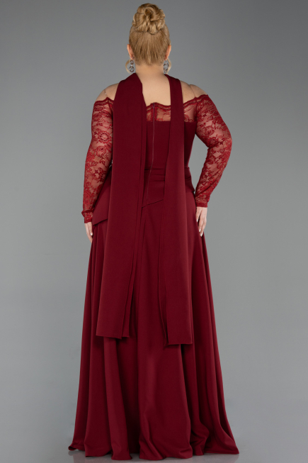 Burgundy Long Dantelle Plus Size Evening Dress ABU5657