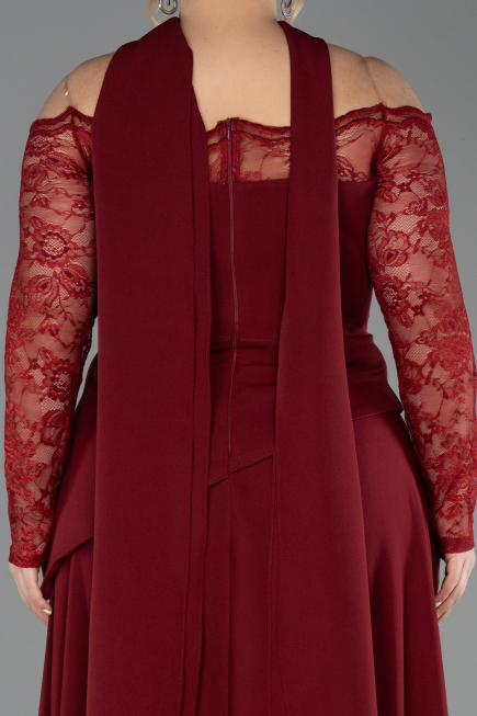 Burgundy Long Dantelle Plus Size Evening Dress ABU5657