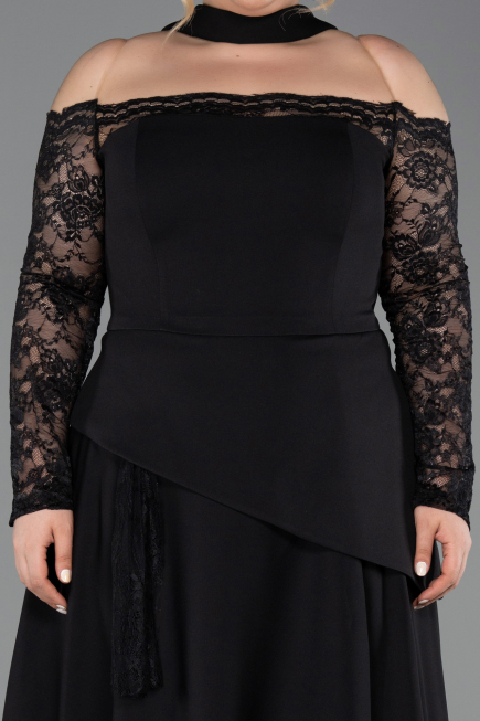 Long Black Dantelle Plus Size Evening Dress ABU5657
