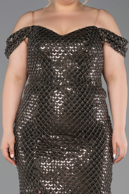 Long Olive Drab Scaly Plus Size Evening Gown ABU6098