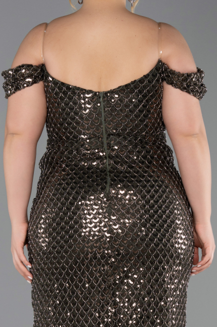 Long Olive Drab Scaly Plus Size Evening Gown ABU6098
