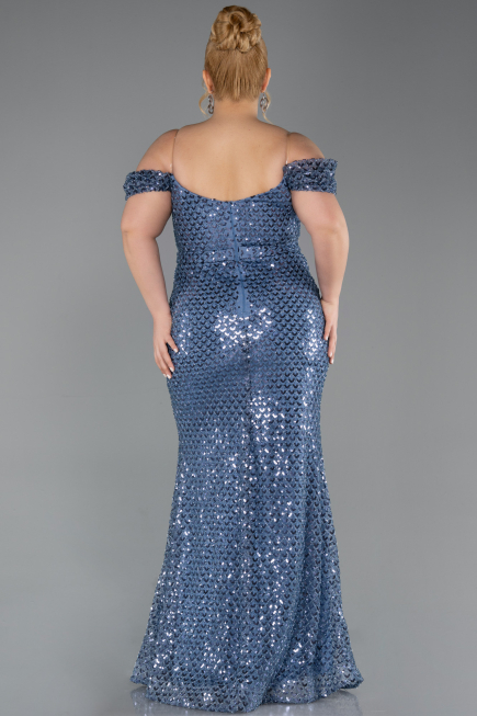 Long Indigo Scaly Plus Size Evening Gown ABU6098