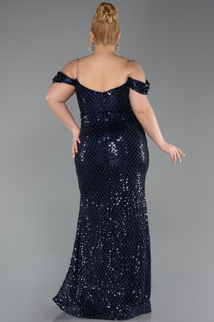 Long Navy Blue Scaly Plus Size Evening Gown ABU6098