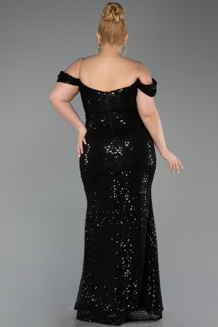 Long Black Scaly Plus Size Evening Gown ABU6098