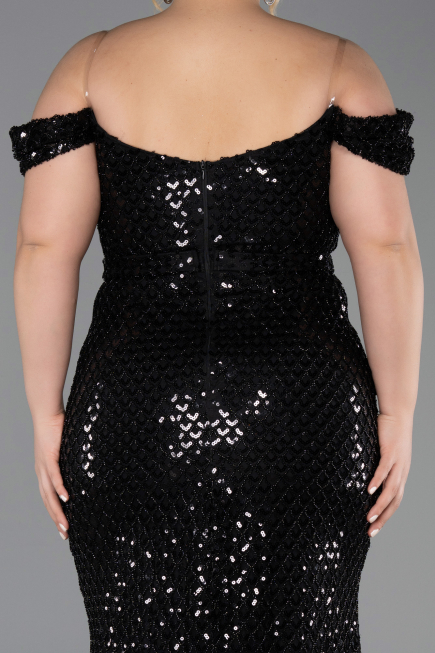 Long Black Scaly Plus Size Evening Gown ABU6098