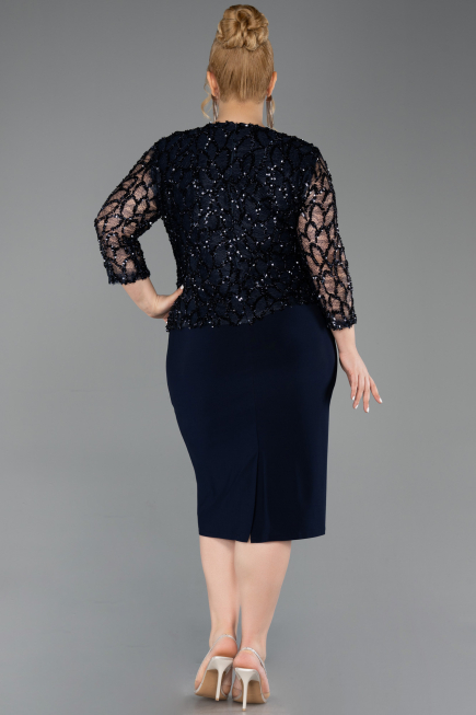 Midi Navy Blue Scaly Plus Size Cocktail Dress ABK2631
