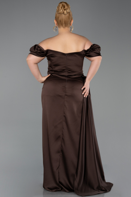 Brown Long Satin Plus Size Evening Dress ABU1626