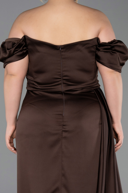 Brown Long Satin Plus Size Evening Dress ABU1626