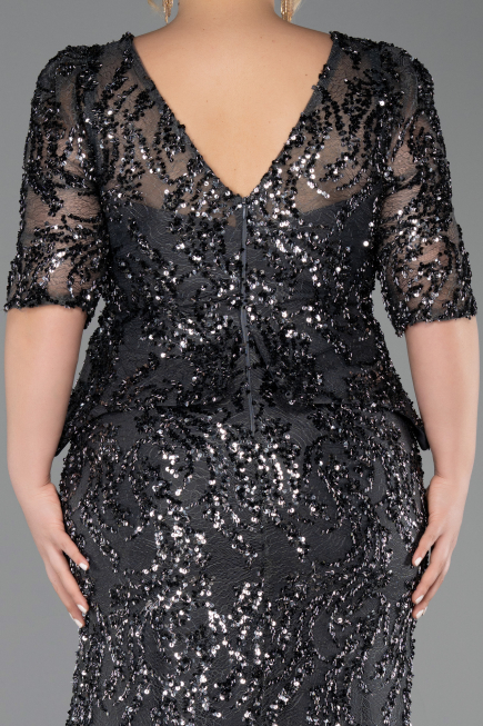Long Anthracite Scaly Plus Size Evening Dress ABU6149