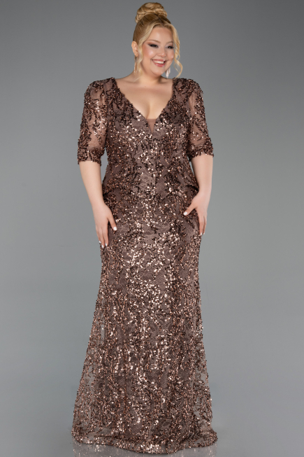 Long Copper Scaly Plus Size Evening Dress ABU6149