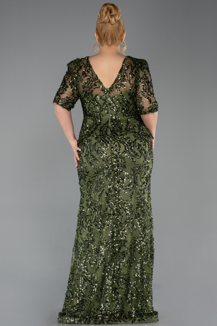 Long Olive Drab Scaly Plus Size Evening Dress ABU6149