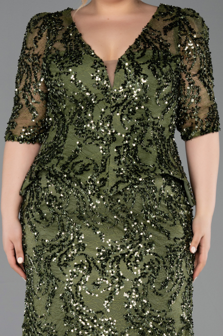 Long Olive Drab Scaly Plus Size Evening Dress ABU6149