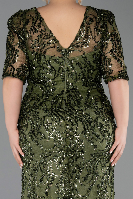 Long Olive Drab Scaly Plus Size Evening Dress ABU6149