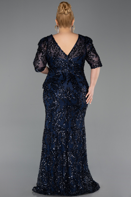 Long Navy Blue Scaly Plus Size Evening Dress ABU6149