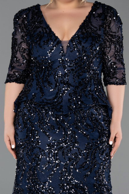 Long Navy Blue Scaly Plus Size Evening Dress ABU6149