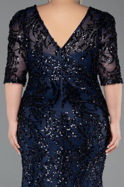 Long Navy Blue Scaly Plus Size Evening Dress ABU6149