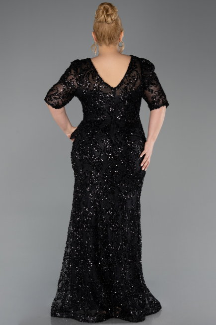Long Black Scaly Plus Size Evening Dress ABU6149