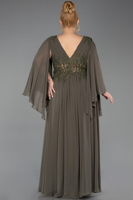 Olive Drab Long Chiffon Plus Size Evening Dress ABU4638