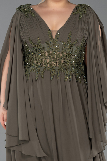 Olive Drab Long Chiffon Plus Size Evening Dress ABU4638