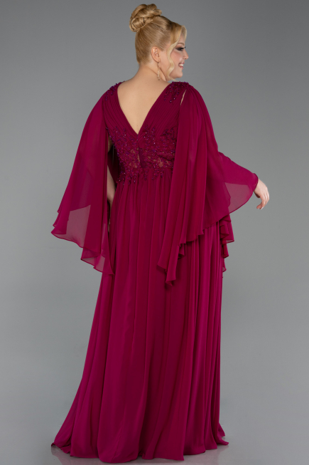 Cherry Colored Long Chiffon Plus Size Evening Dress ABU4638