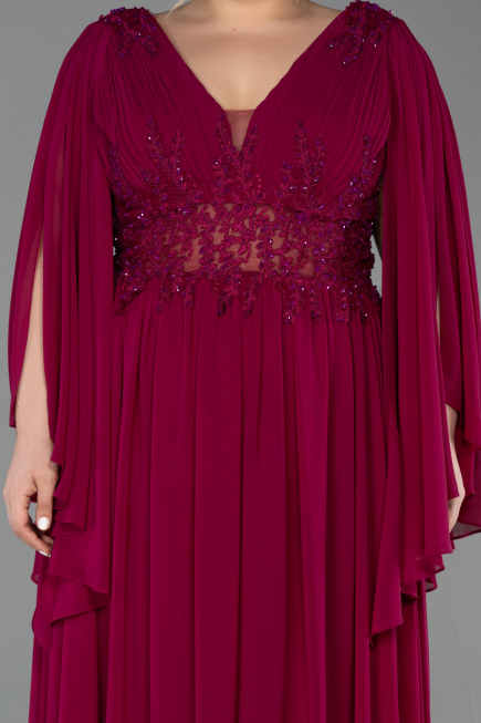 Cherry Colored Long Chiffon Plus Size Evening Dress ABU4638