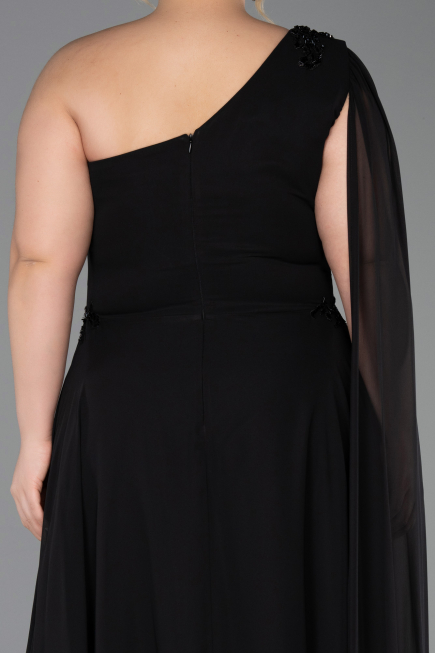 Long Black Chiffon Plus Size Evening Dress ABU6136