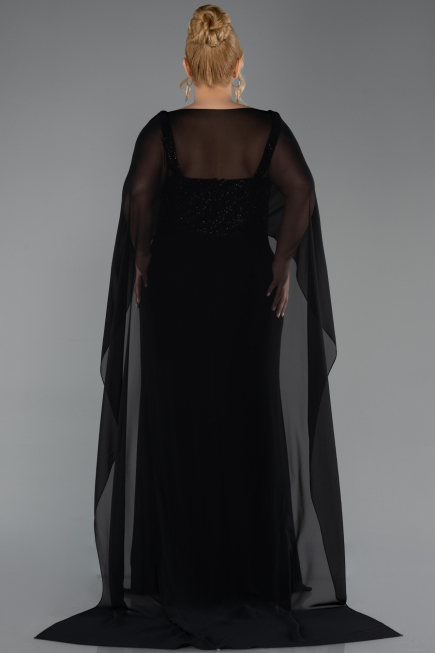 Black Long Chiffon Plus Size Evening Dress ABU6071