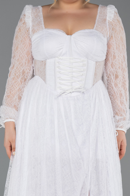 Long White Dantelle Formal Plus Size Dress ABU6131