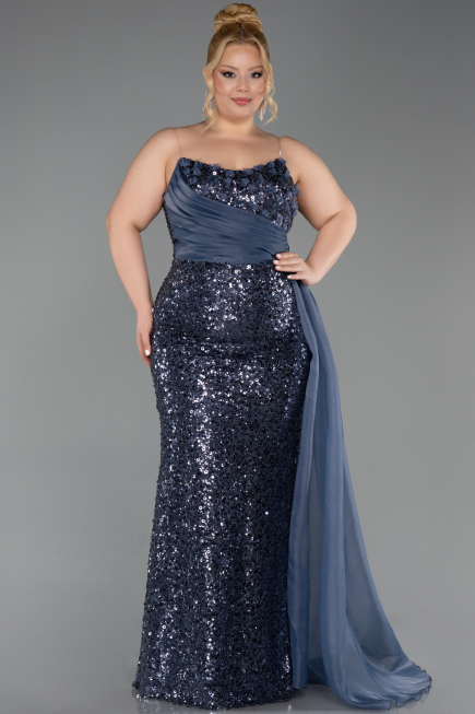 Long Anthracite Scaly Plus Size Engagement Dress ABU6174
