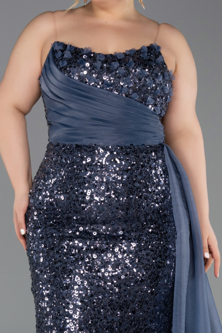 Long Anthracite Scaly Plus Size Engagement Dress ABU6174
