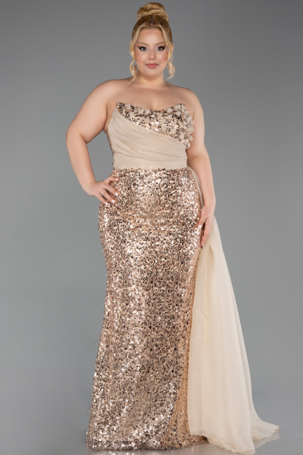 Long Gold Scaly Plus Size Engagement Dress ABU6174