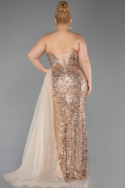 Long Gold Scaly Plus Size Engagement Dress ABU6174