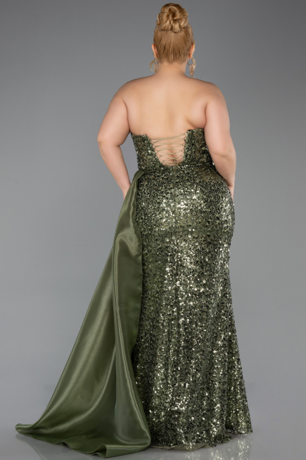 Long Olive Drab Scaly Plus Size Engagement Dress ABU6174