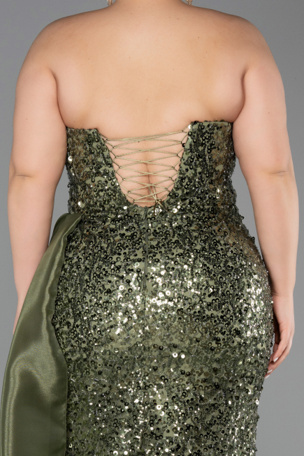 Long Olive Drab Scaly Plus Size Engagement Dress ABU6174