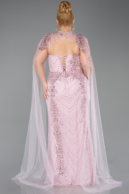 Long Powder Color Beaded Plus Size Evening Dress ABU6162