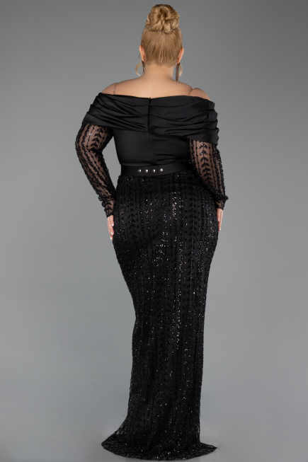 Long Black Beaded Oversized Evening Dress ABU6187