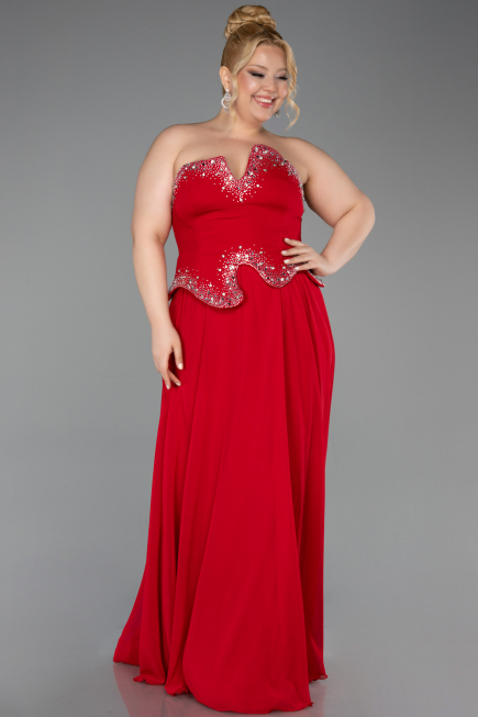 Long Red Chiffon Evening Dress ABU6188
