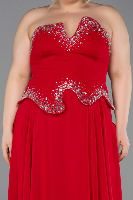 Long Red Chiffon Evening Dress ABU6188