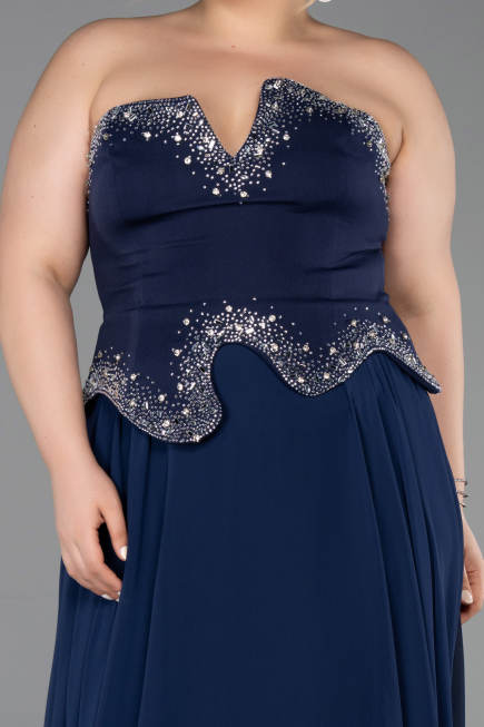 Long Navy Blue Chiffon Evening Dress ABU6188