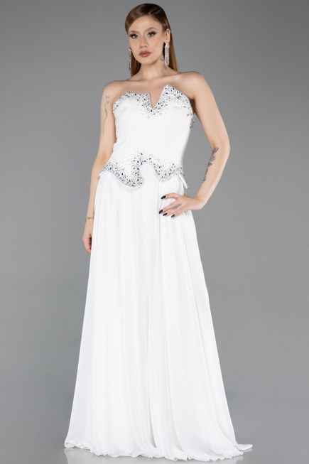 Long White Chiffon Evening Dress ABU6188