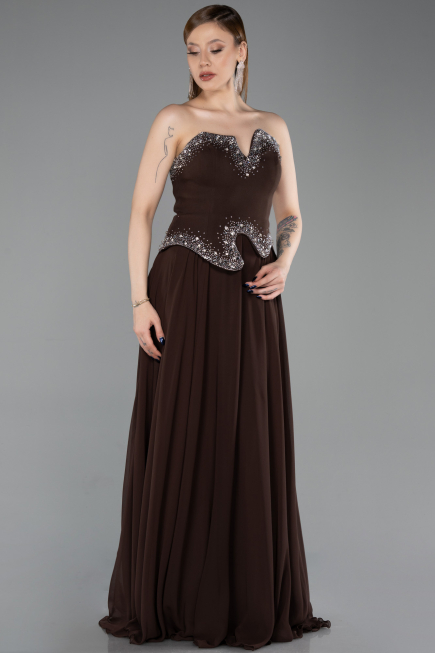 Long Brown Chiffon Evening Dress ABU6188