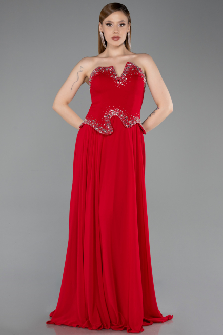 Long Red Chiffon Evening Dress ABU6188
