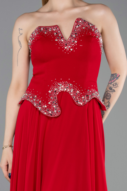Long Red Chiffon Evening Dress ABU6188