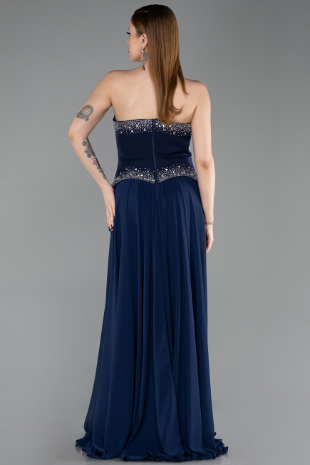 Long Navy Blue Chiffon Evening Dress ABU6188